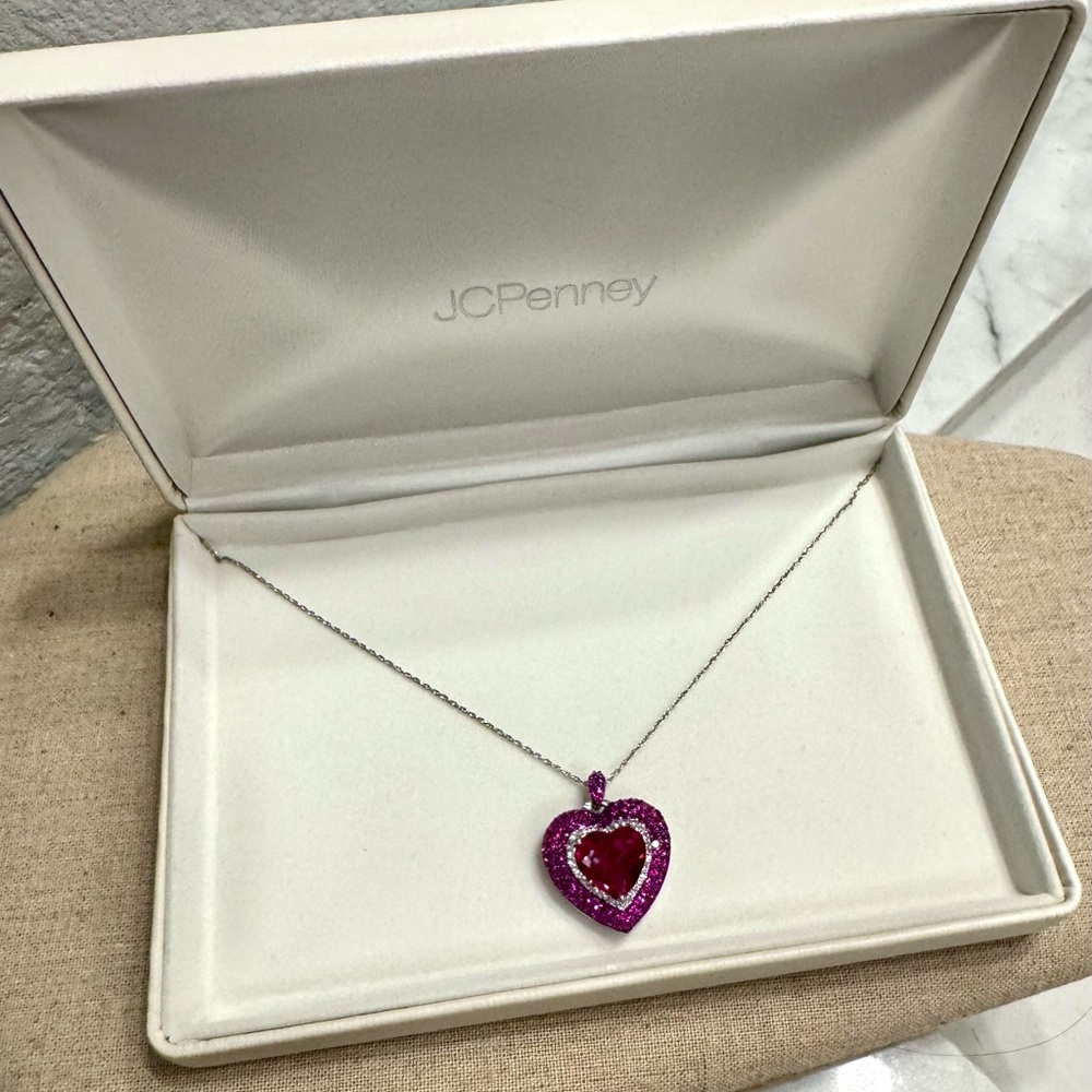 JCPenney Pink and Silver Heart Pendant Necklace